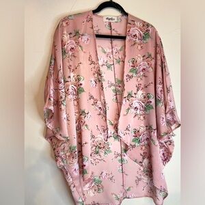 Haptics By Holly Harper~Shiny Floral Waterfall Cardigan~Kimono Sleeves~Size L